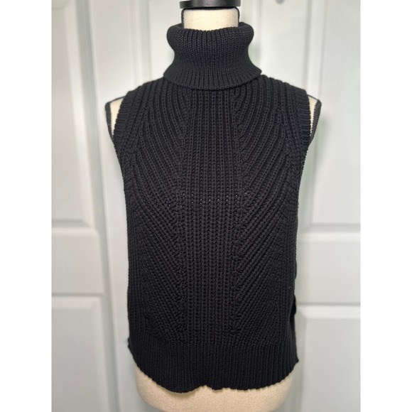 Derek‎ Lam 10 Crosby Knit Sleeveless Turtleneck Button Accent Black L Contro - Picture 1 of 7